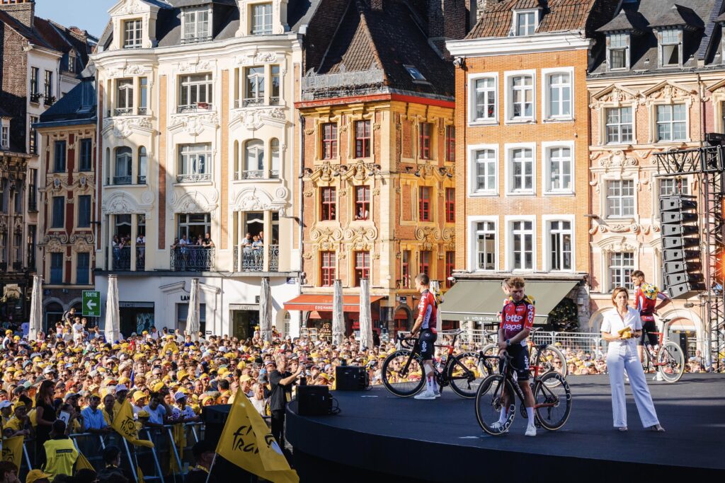 Lotto boys are introduced to the crowd in Lille