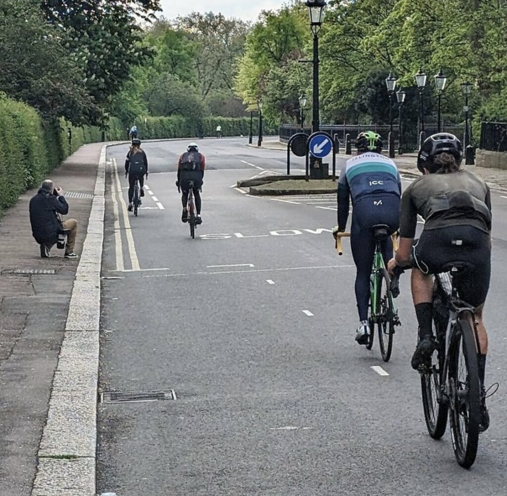 Regent's Park cyclists being photographed by Daily Telegraph