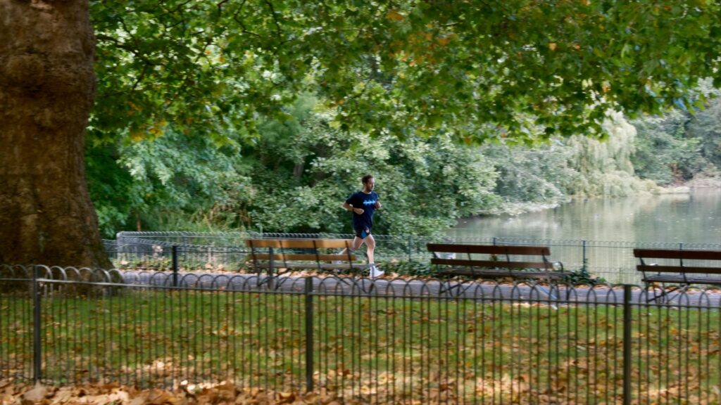 Liam running Rouvy winter training video