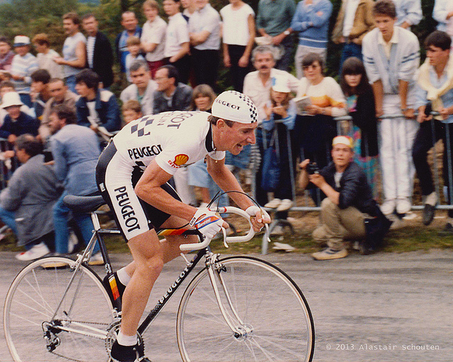 Robert Millar riding for Peugeot in the 1980s