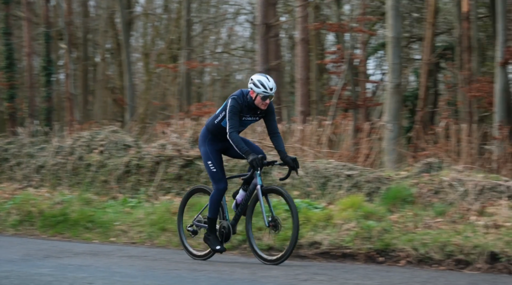 2025 strava watts test Jamie riding road.cc kit