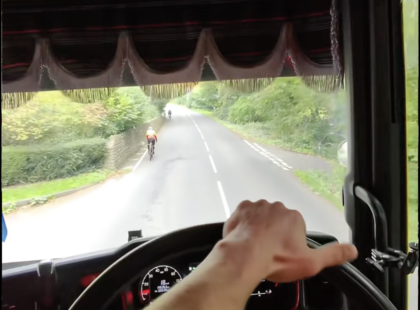 Lorry stuck behind cyclists