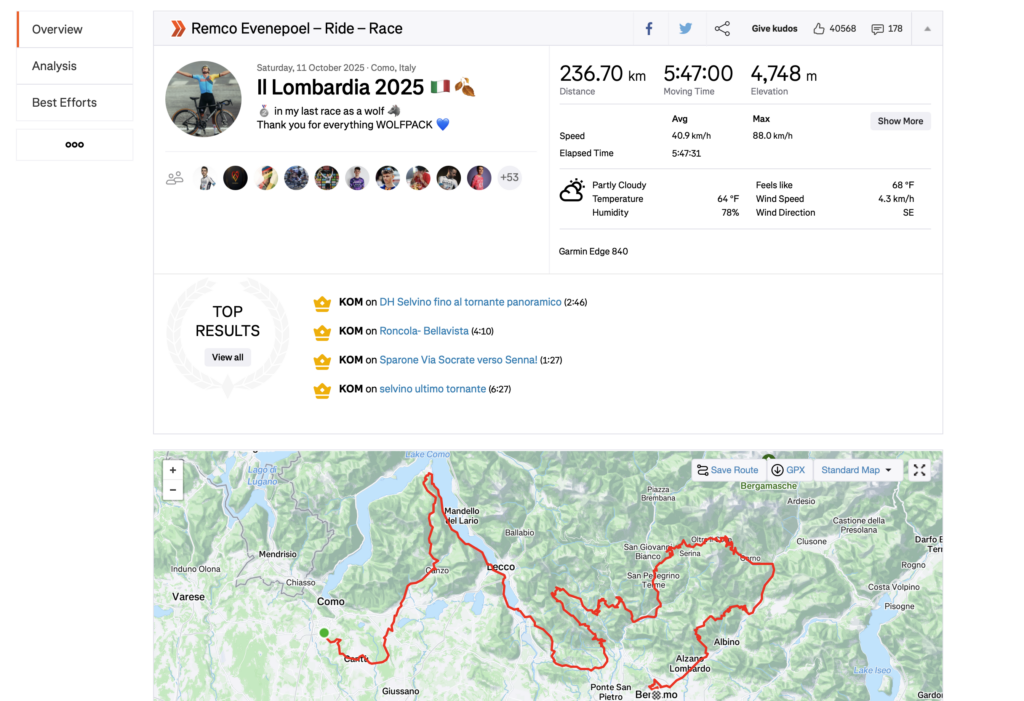 Remco Evenepoel Lombardia Selvino descent KoM 2025