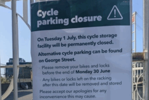 East Croydon station bike rack notice