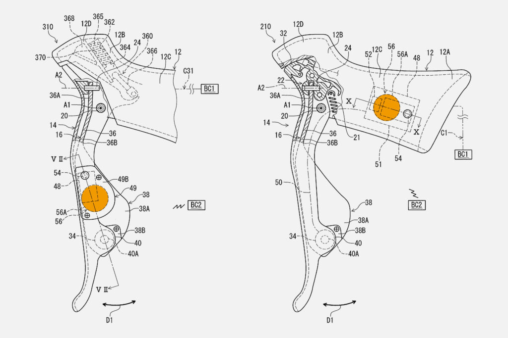 Shifter schematics from US 2017:0305490 A1 showing two different locations