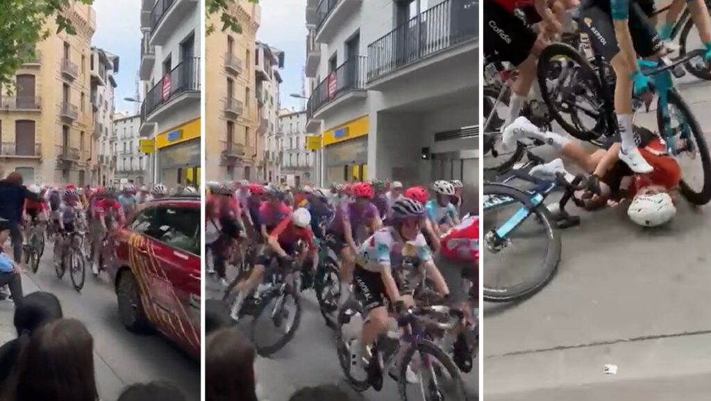 Spectator causes crash during neutralised zone at 2025 Vuelta Femenina