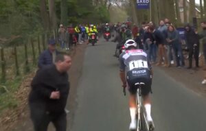 Spectator spits at Mathieu van der Poel during 2025 E3 Saxo Classic