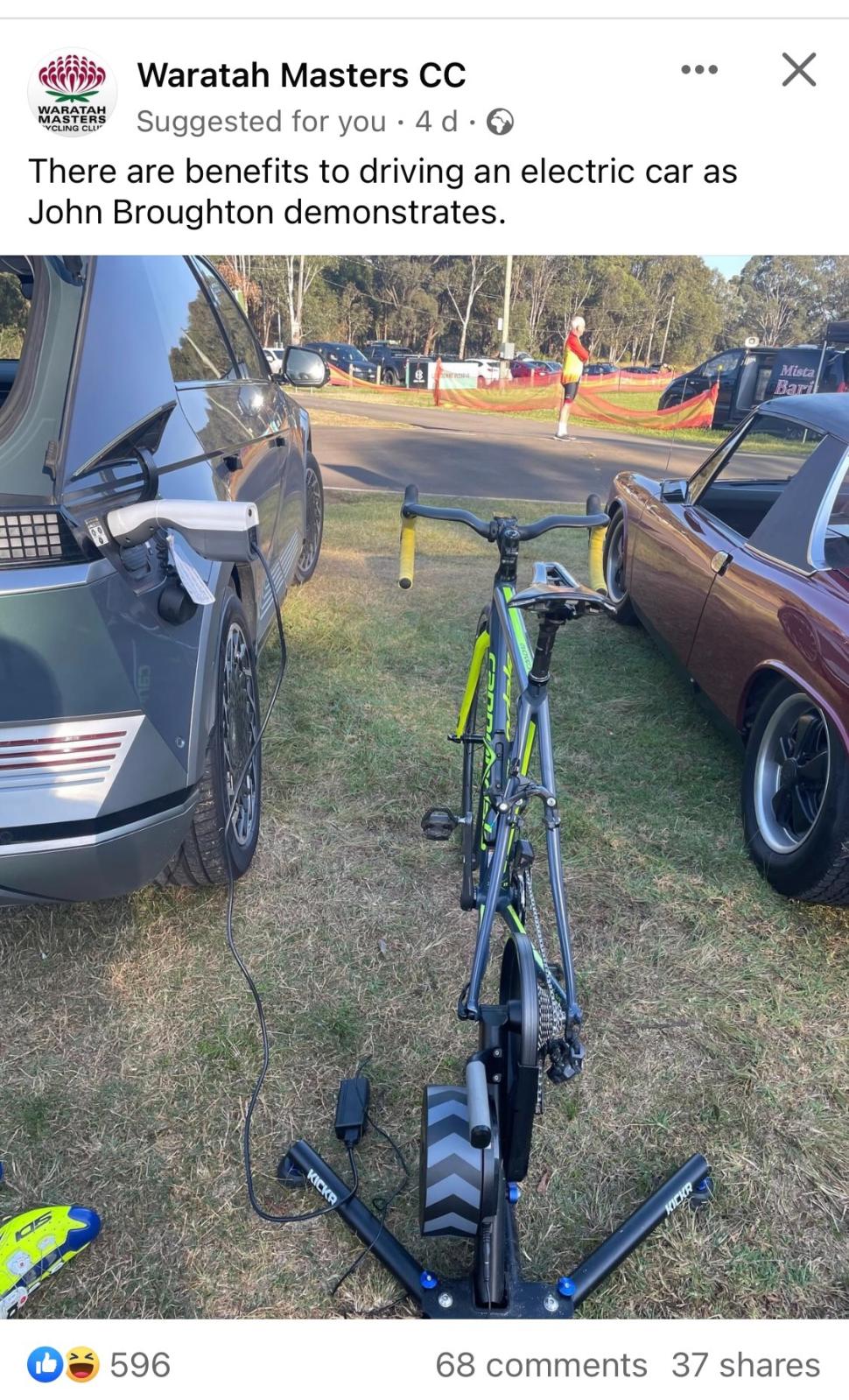 Electric car running bike trainer (Facebook)
