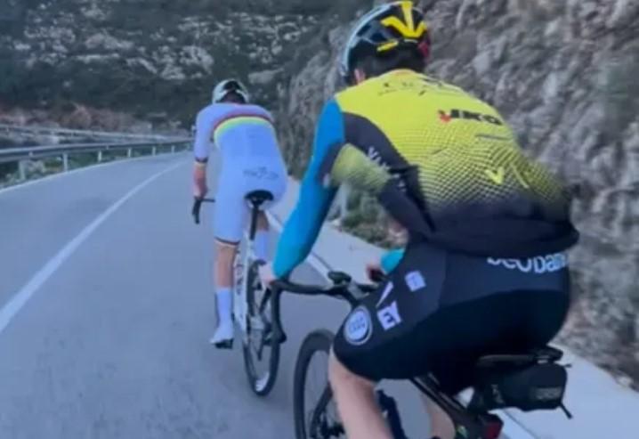 17-year-old keeps up with Tadej Pogacar during Coll de Rates KOM ride (Quinten Muys)
