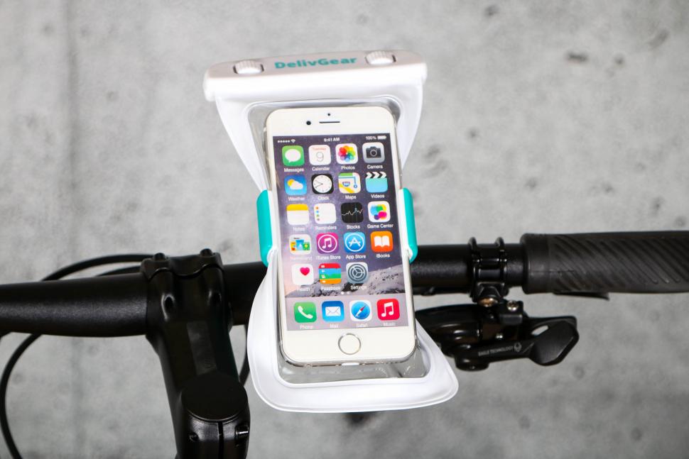 2023 Delivgear Pro Phone holder and waterproof pouch - holder with phone in wtaerproof pouch.jpg