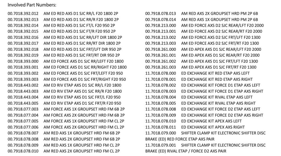 2023 SRAM recall - 1