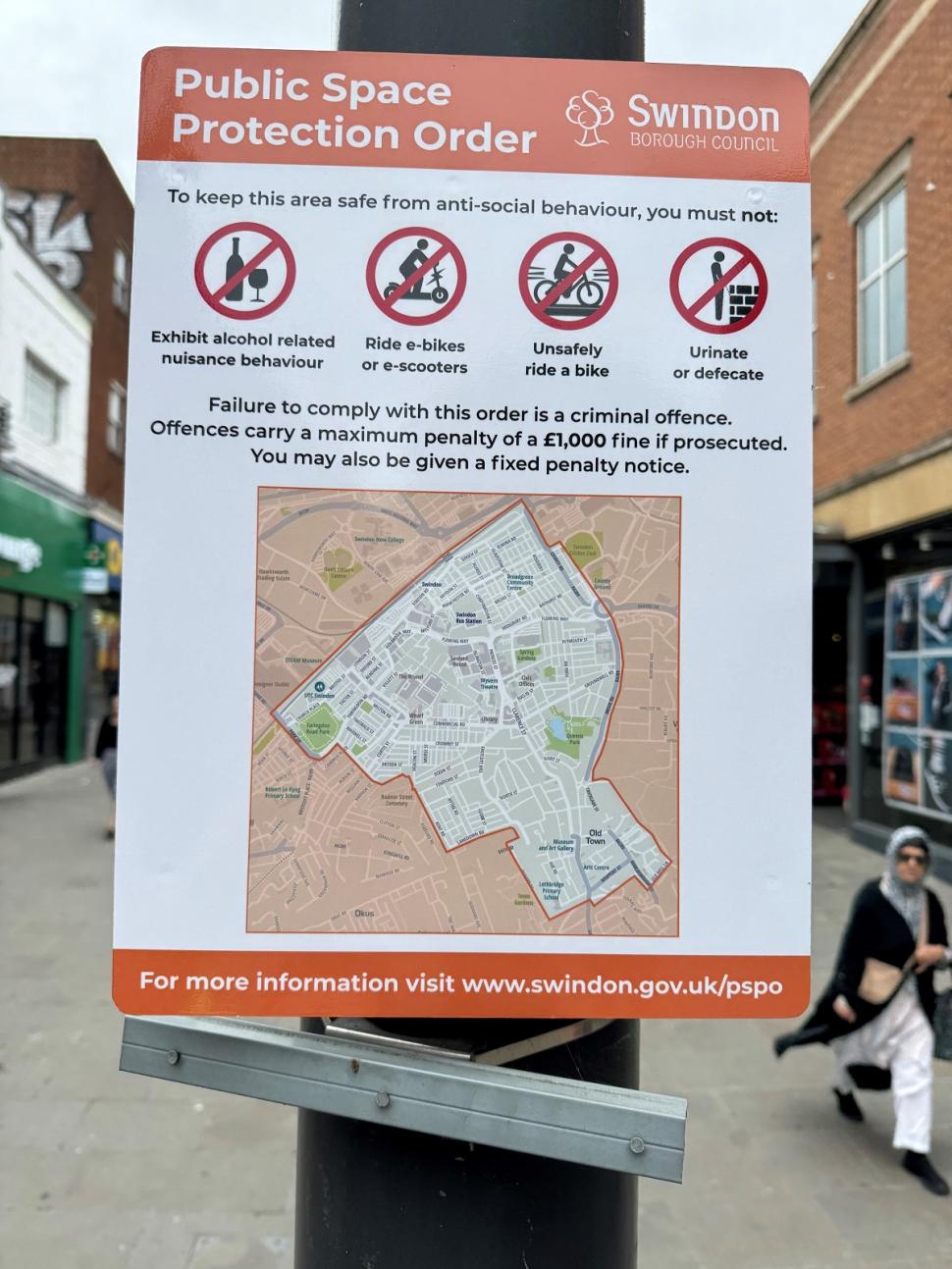 Swindon cycling PSPO sign