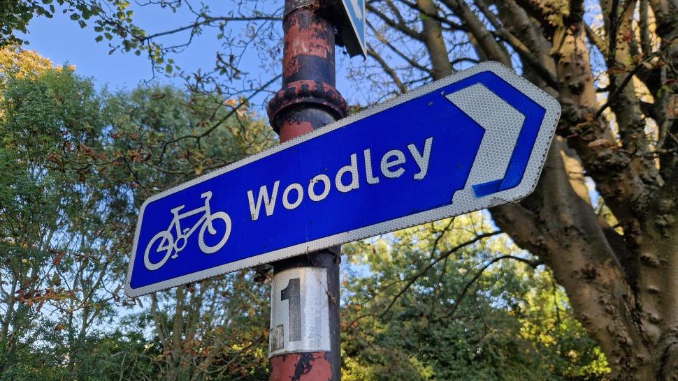 Woodley cycle route sign
