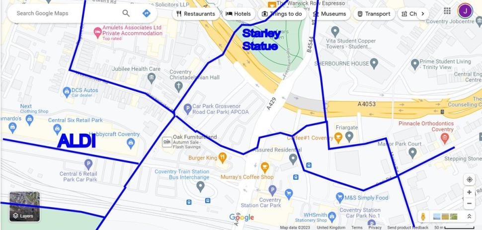 Aldi Coventry map (Twitter: @PlasticPlanners)