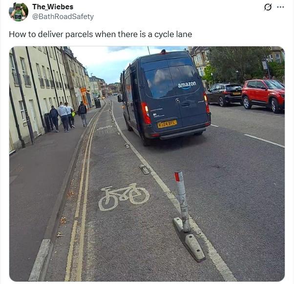 Amazon delivery driver and cycle lane, Bath