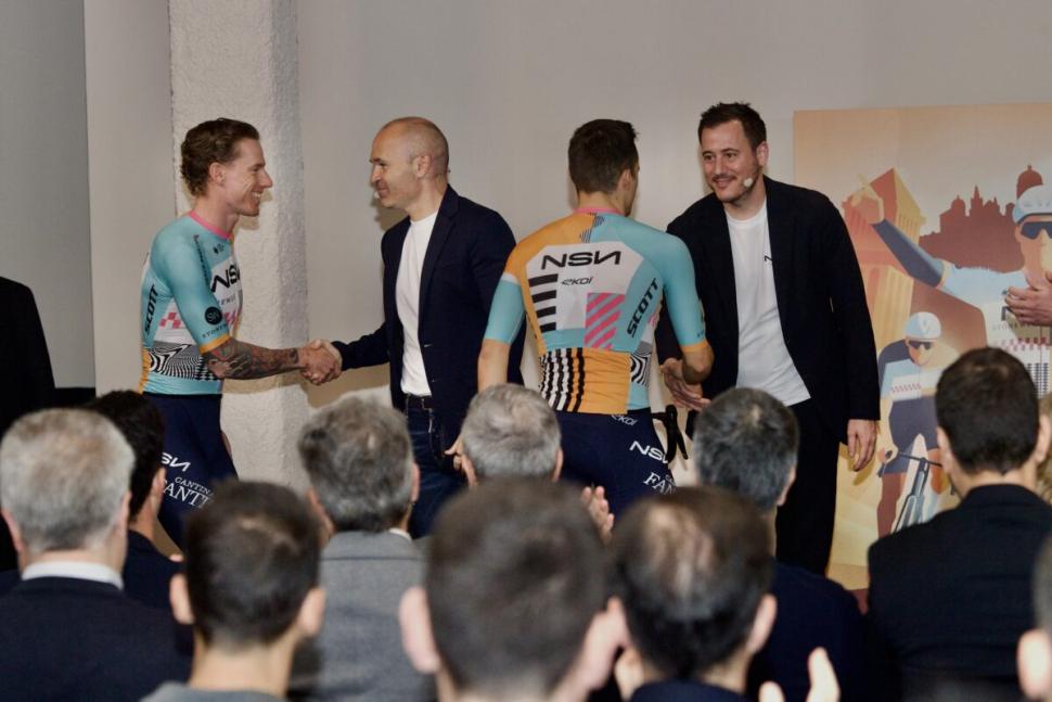Andres Iniesta, Jake Stewart, and Pau Martí, NSN launch