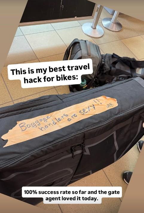 'Baggage handlers are sexy' air travel bike hack sticker