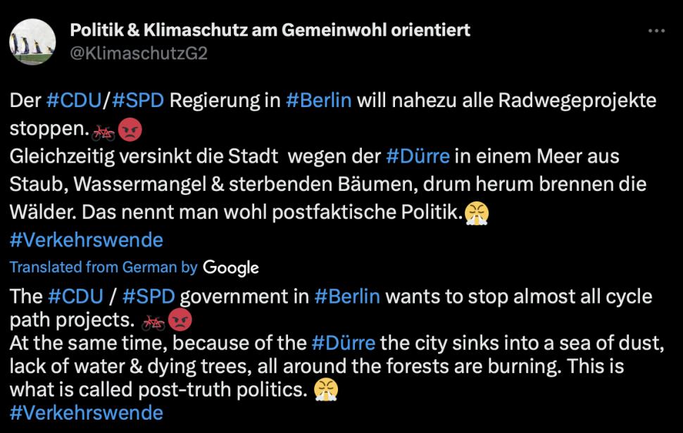 Berlin bike lanes suspension tweet
