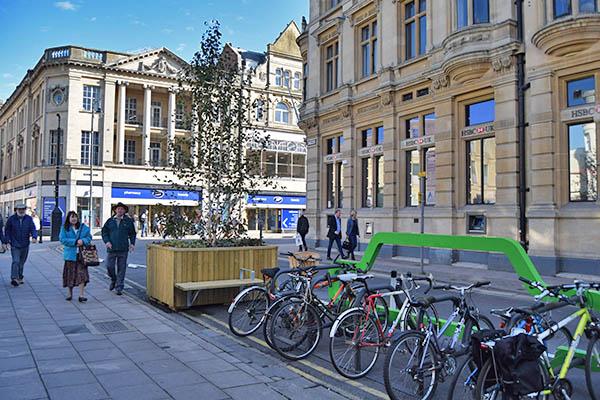 Bike rack in Cheltenham town centre (picture courtesy Cheltenham Borough Council)