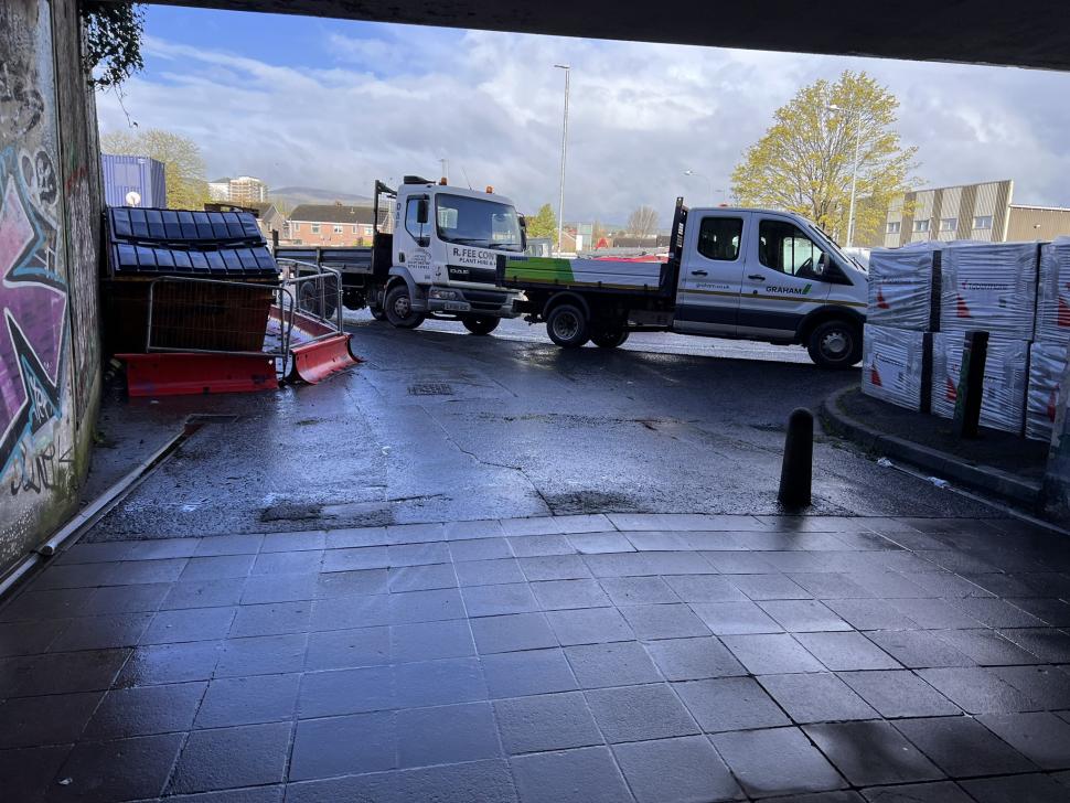 Blocked cycle route, Belfast (Dominic Bryan)