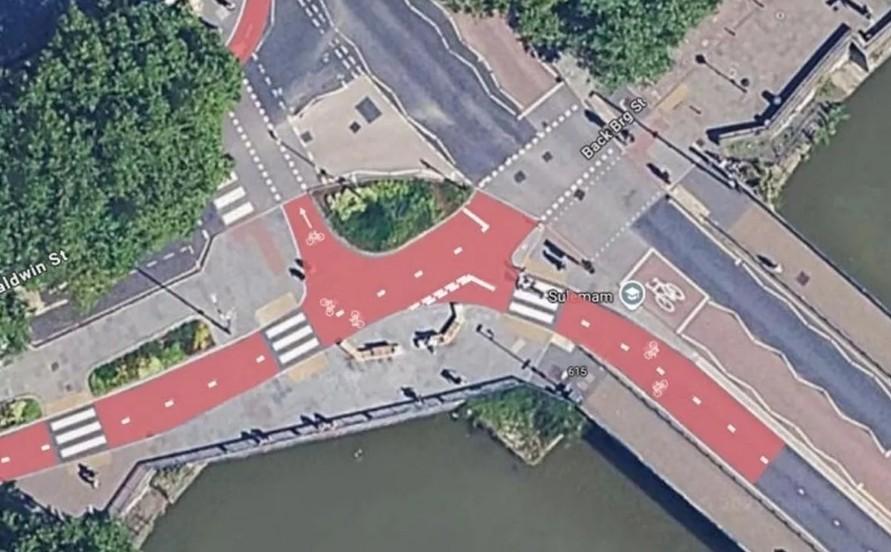 Bristol Bridge bike lane paint plans
