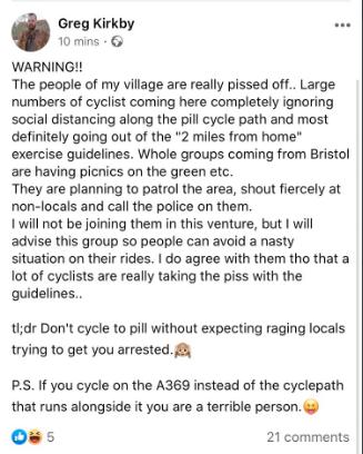bristol cyclists group pill locals facebook screen - 15 April.PNG