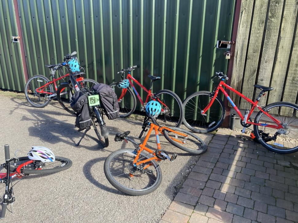 Children's bikes parked at Midlands cafe during cycle training