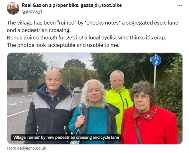 Cycle lane ruins village tweet (Southern Daily Echo)
