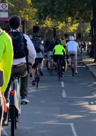 Cycle lane users in London during Tube strike