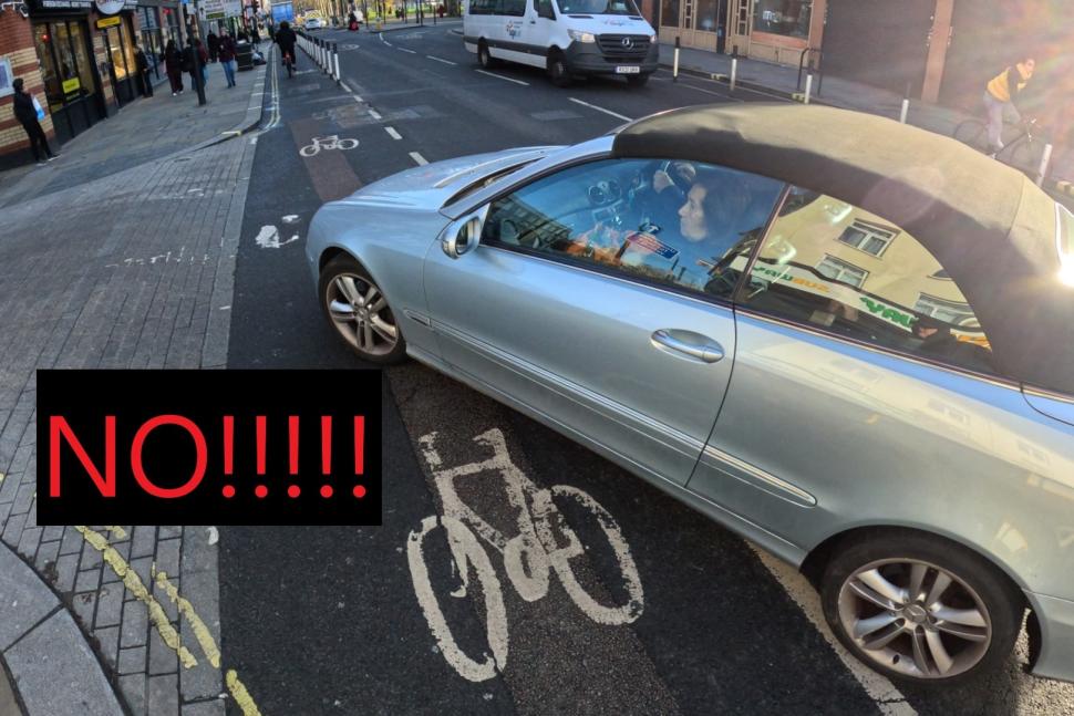 CyclingMikey near miss with driver turning left on cycle lane