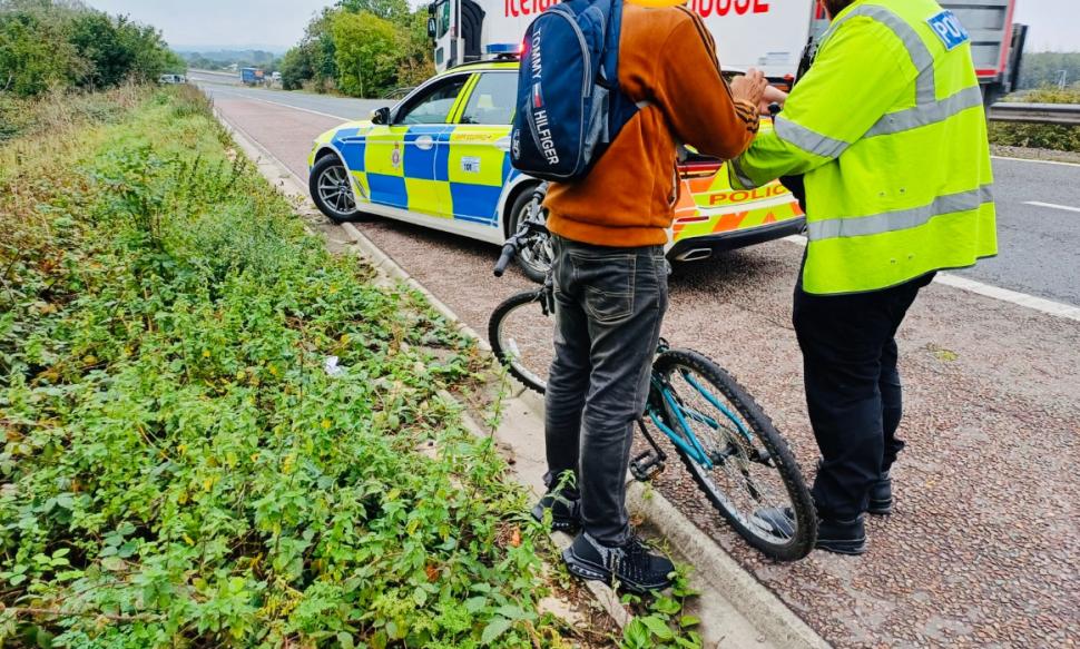 Cyclist escorted off M4 after following Sat Nav (Wiltshire Police Special Ops)