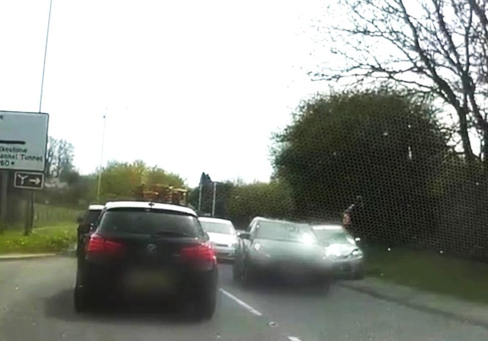 Cyclist flung over car by driver on pavement (credit - Kent Police)