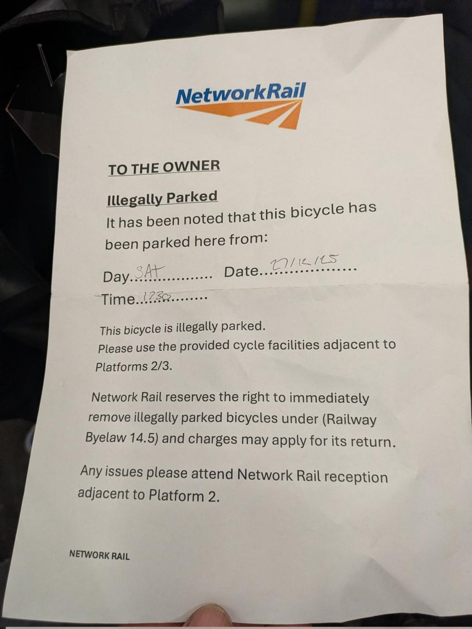 Cyclist issued warning letter for locking bike to railing at Waverley station, Edinburgh