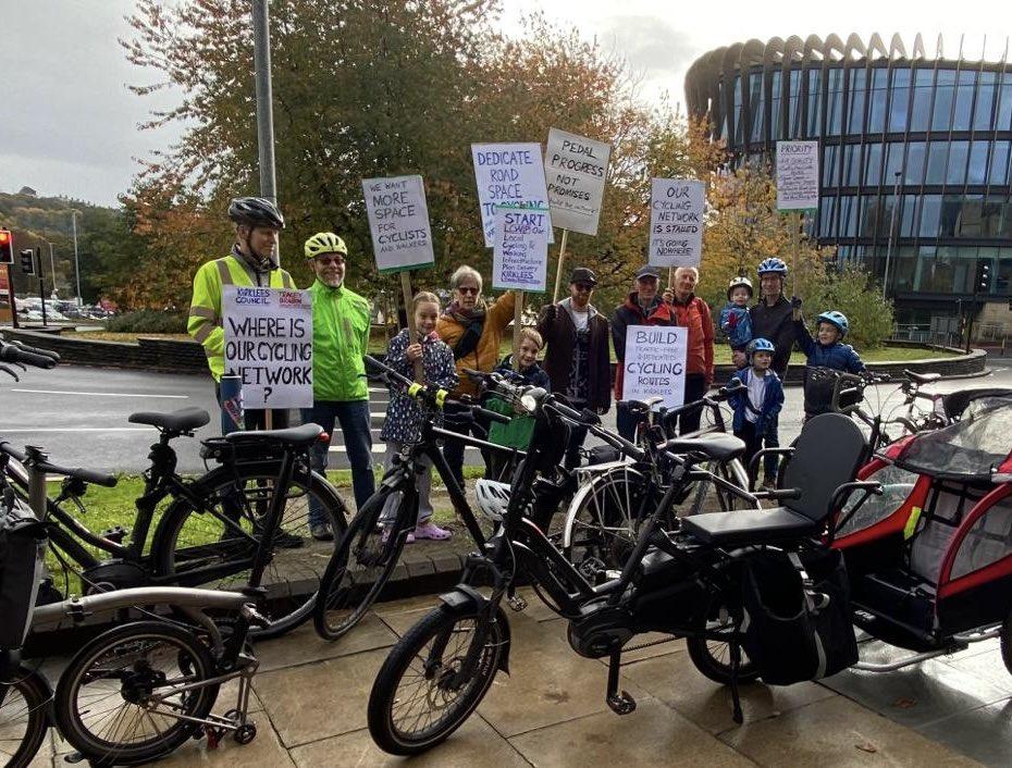 Cyclists hold protest over active travel network (image: @CycleKirklees)