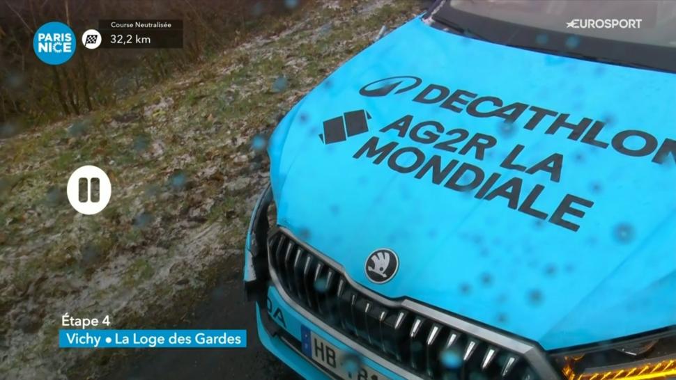 Decathlon AG2R car damaged during 2025 Paris-Nice 3