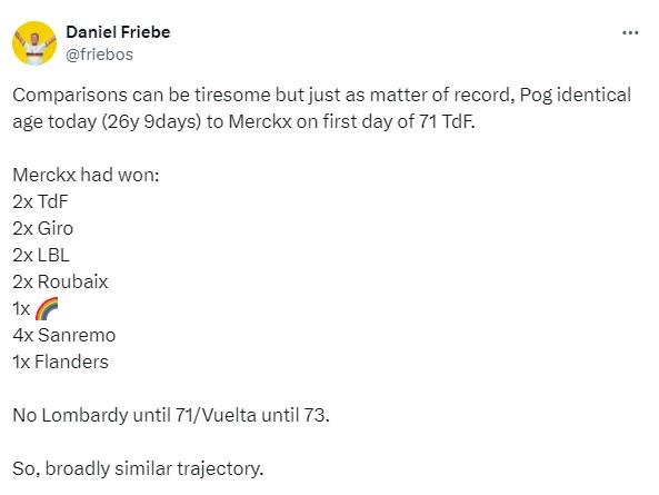 Eddy Merckx record at 26 (Daniel Friebe, Twitter)