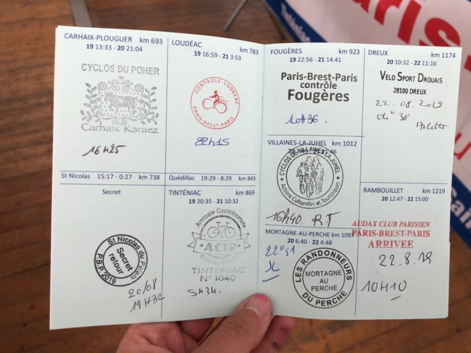Eleanor's PBP brevet card