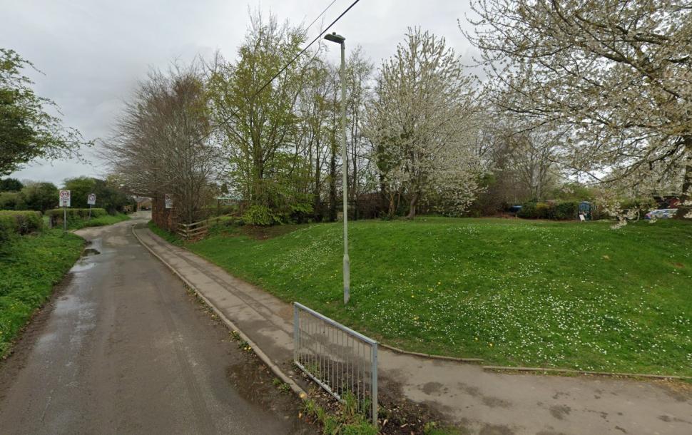 The other side of the banking, at the front of the village hall on Eyton Lane, Baschurch