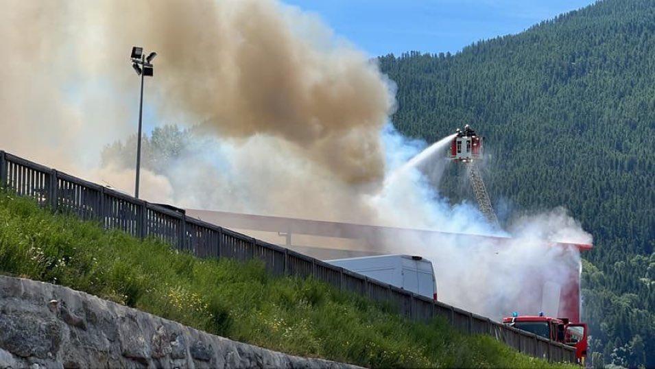 Fire in Brian&ccedil;on during Tour de France stage four 2024