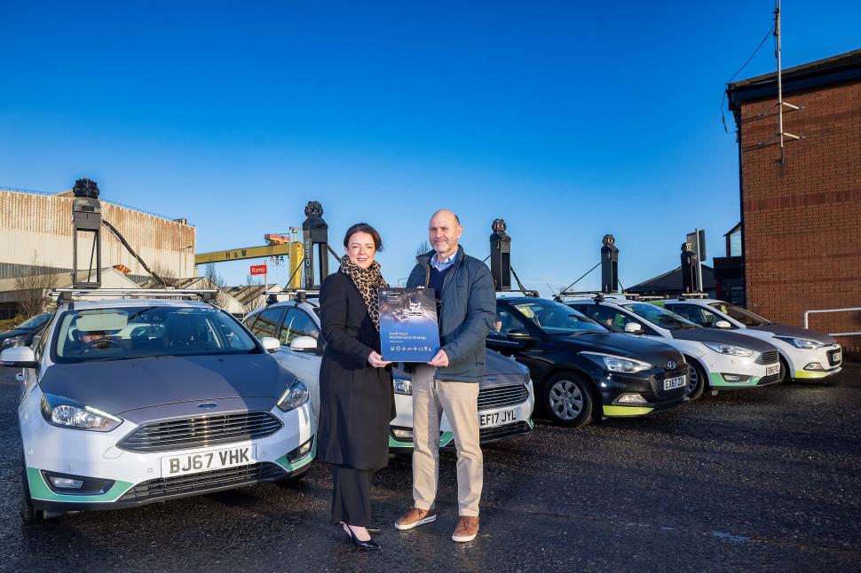 Liz Kimmins and Gaist CEO Steve Birdsall launch Road Maintenance Strategy for Northern Ireland