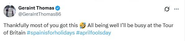 Geraint Thomas April Fools tweet
