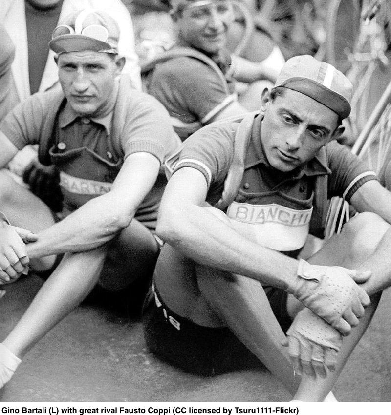 Gino Bartali (L) with great rival Fausto Coppi (CC licensed by Tsuru1111-Flickr).jpg