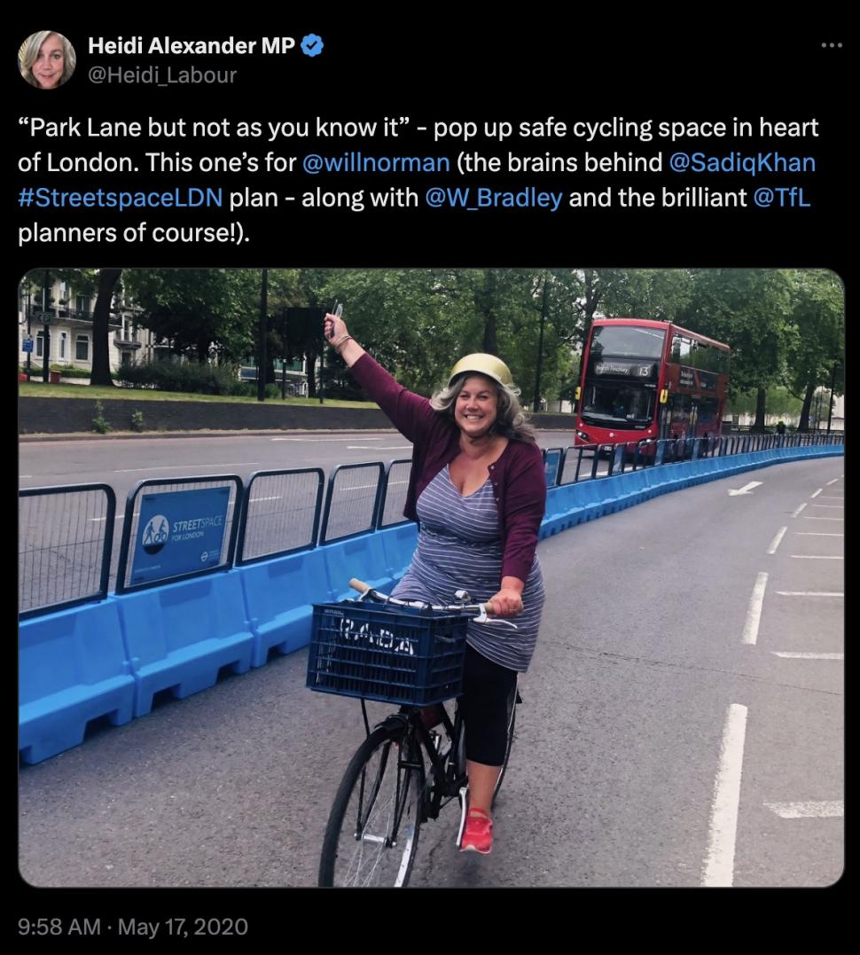 Heidi Alexander tweet about cycling (@Heidi_Labour on Twitter)