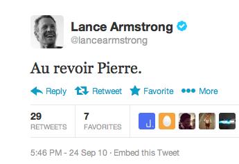 Au revoir Pierre tweet from Lance Armstrong