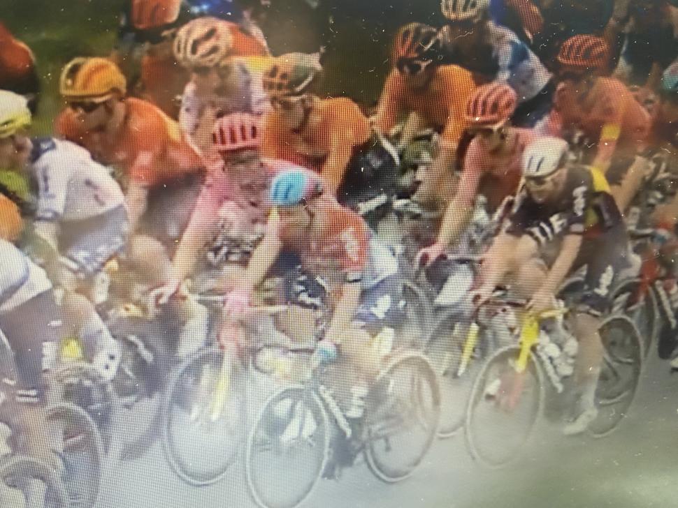 Victor Campenaerts relieves himself into water bottle (ITV)