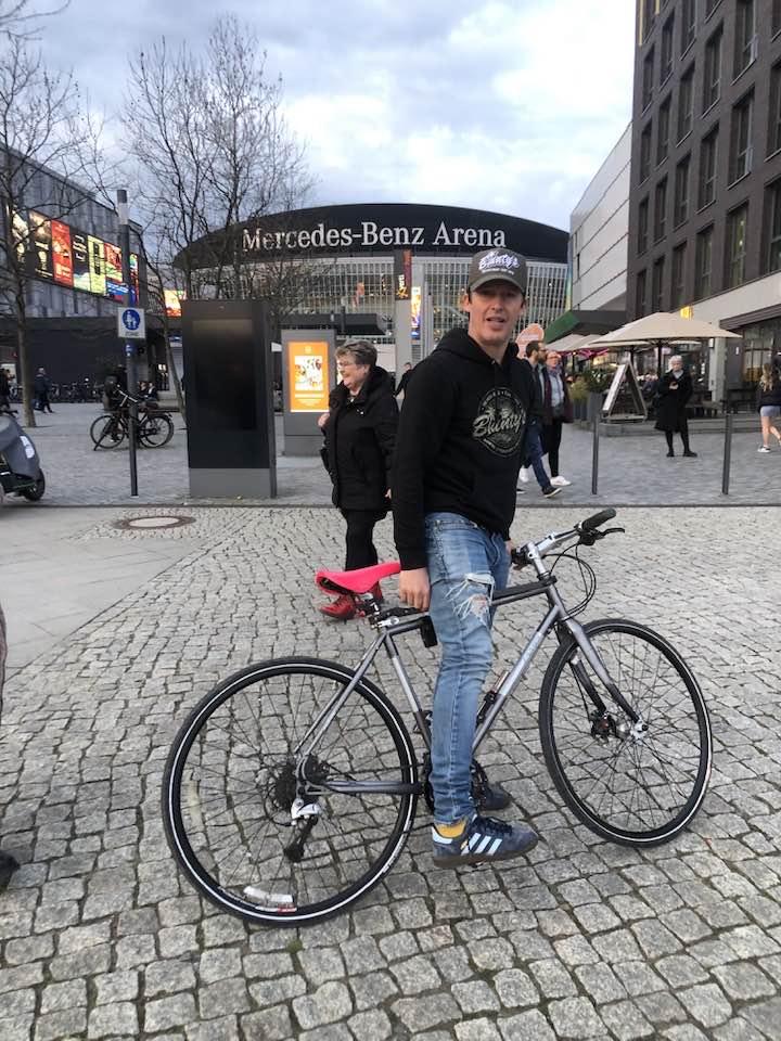 James Blunt cycling to Berlin gig (Facebook)