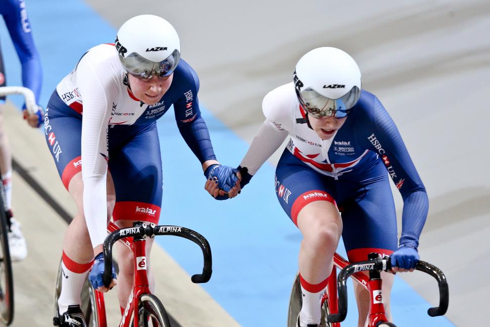 Katie Archibald and Emily Nelson in the Madison at the 2018 UCI Track WOrld Championships (SWPix.com via British Cycling).jpg