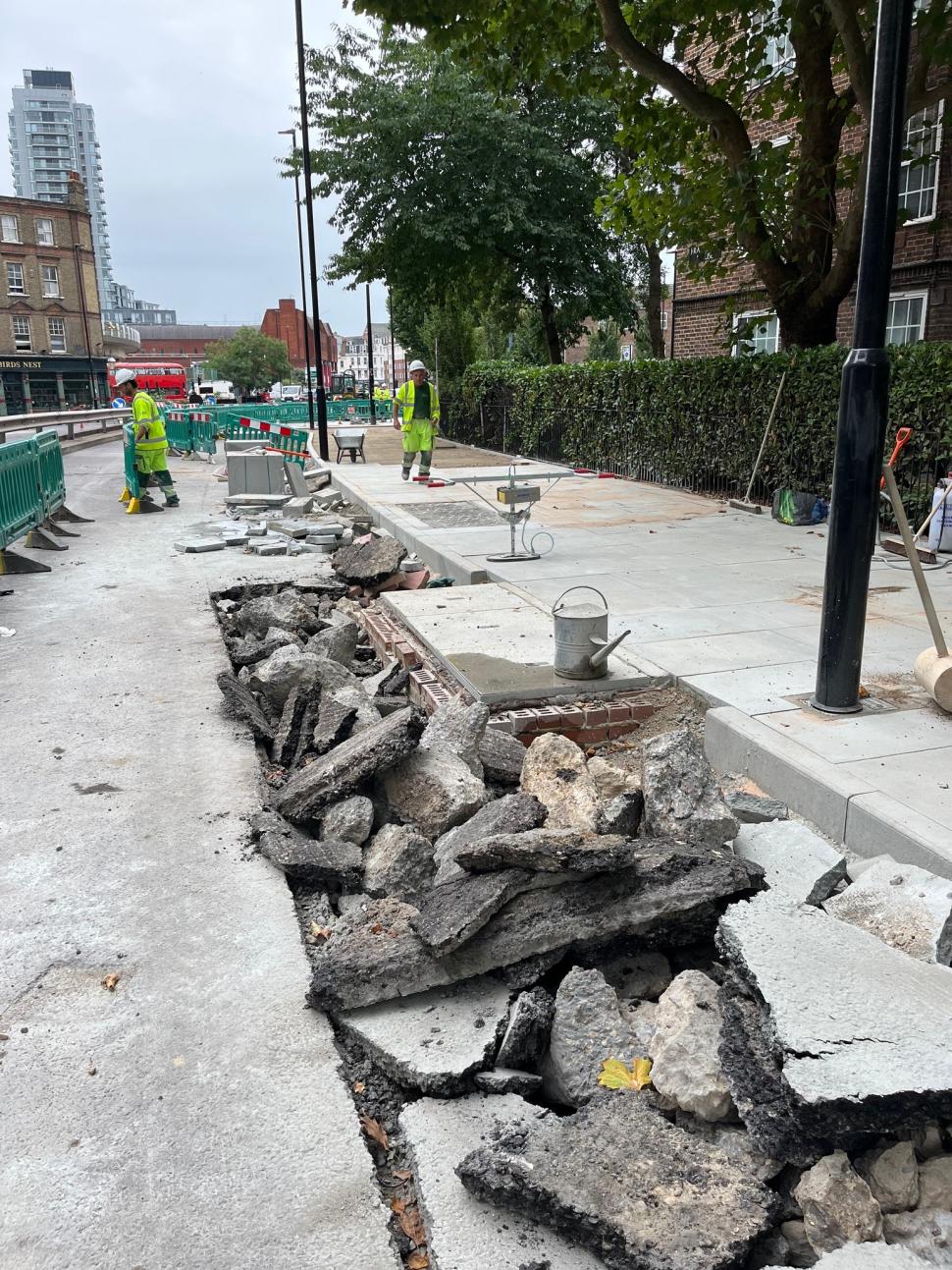 Lewisham segregated cycle lane being built
