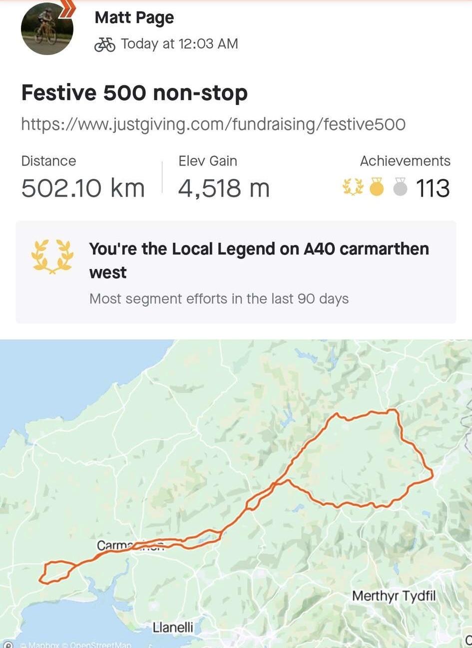Matt Page festive 500 non-stop on Strava