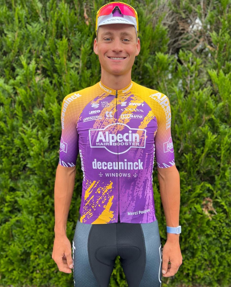Mathieu van der Poel wearing Alpecin-Deceuninck Raymond Poulidor special jersey, 2023 Tour de France
